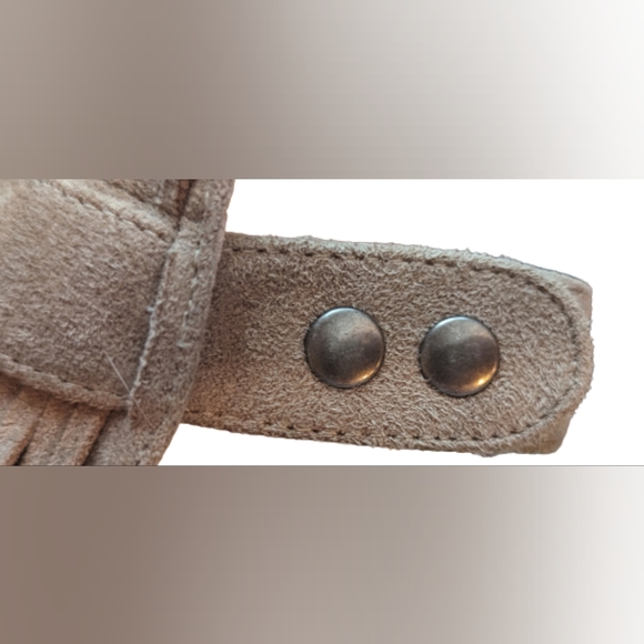 EUC Coconuts by Matisse tan faux suede button ankle strap fringe peep toe heels - Picture 11 of 11